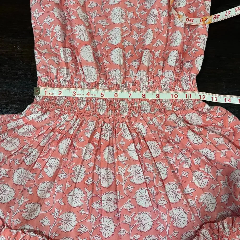 Anna Cate Morgan Dress Pink Floral Smocked Mini cotton Ruffle Sz S boho coastal - Picture 6 of 7